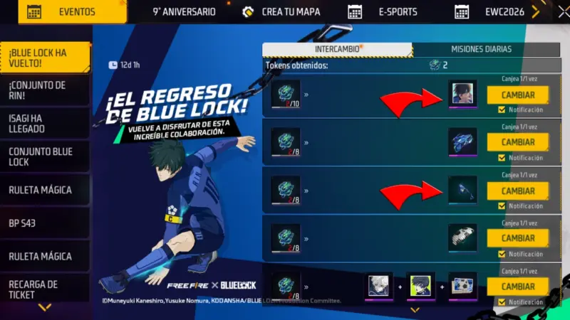 FREE FIRE x BLUE LOCK: Como CONSEGUIR las Skins, FECHAS, TRUCOS y Recompensas GRATIS 4 skins free fire, blue lock, juego, fre fire, colaboracion free fire