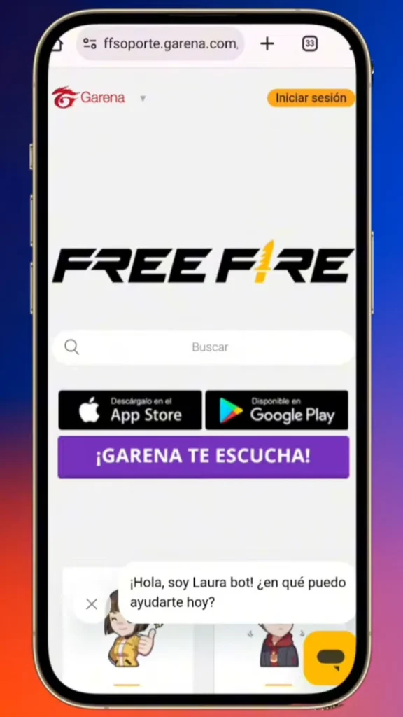 Pagina oficial de Soporte de Garena Free Fire.